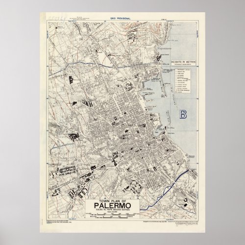 Vintage Map of Palermo Italy 1943 Poster