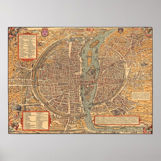 Vintage Map of Paris (1575) Poster (Front)