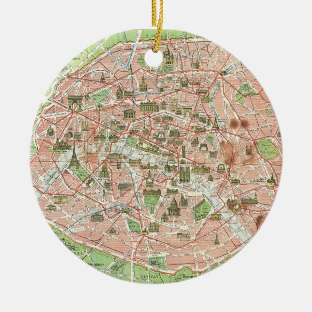 Vintage Map of Paris (1920) Ceramic Ornament (Front)