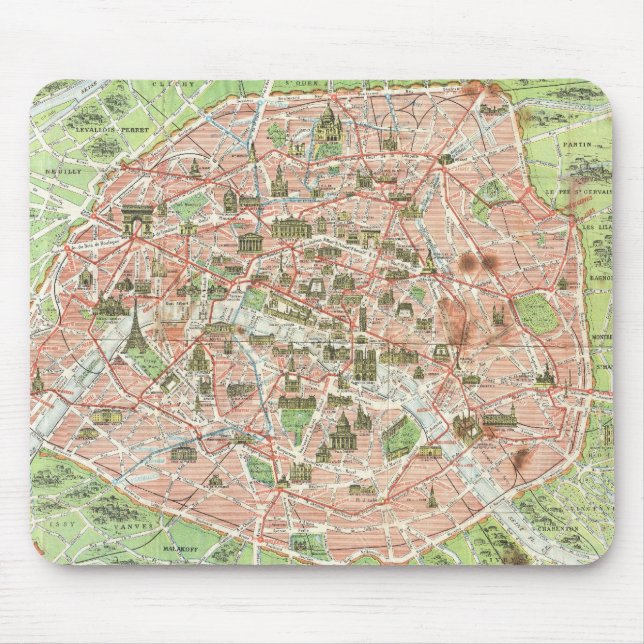 Vintage Map of Paris (1920) Mouse Pad (Front)