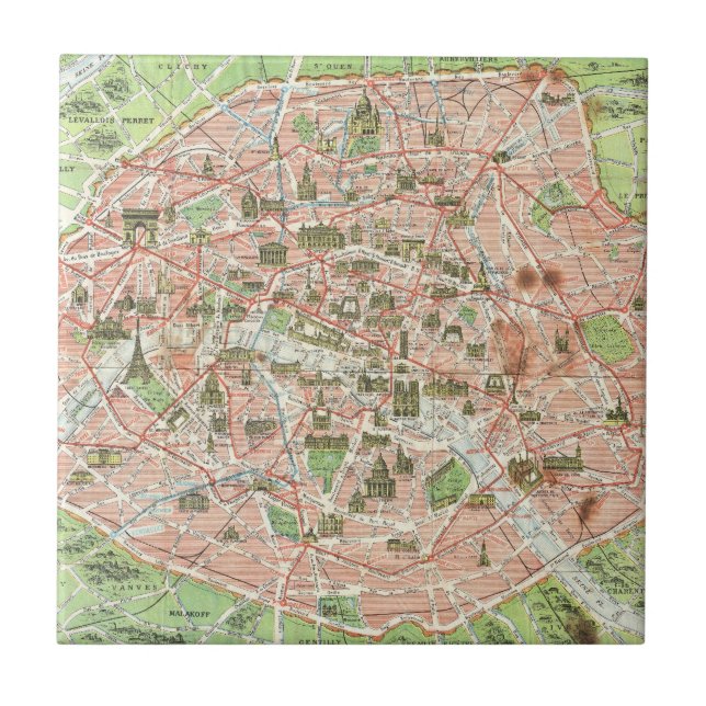 Vintage Map of Paris (1920) Tile (Front)