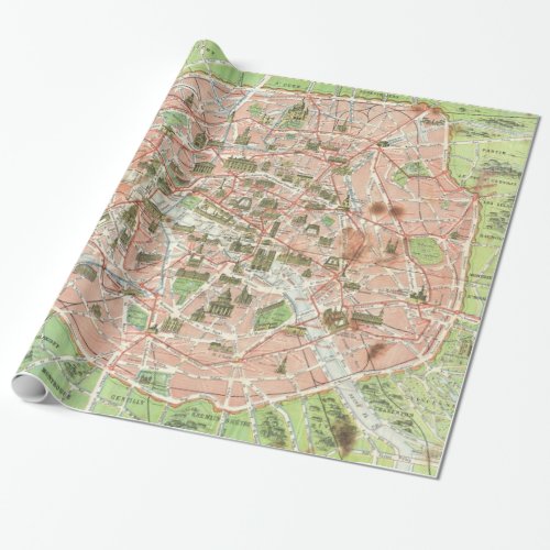 Vintage Map of Paris 1920 Wrapping Paper