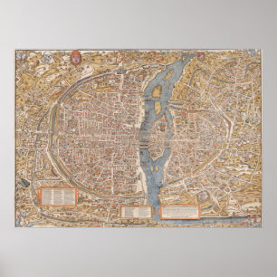 Vintage Map of Paris (1980) Poster
