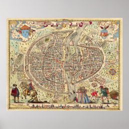 Vintage Map of Paris France (1576) Poster