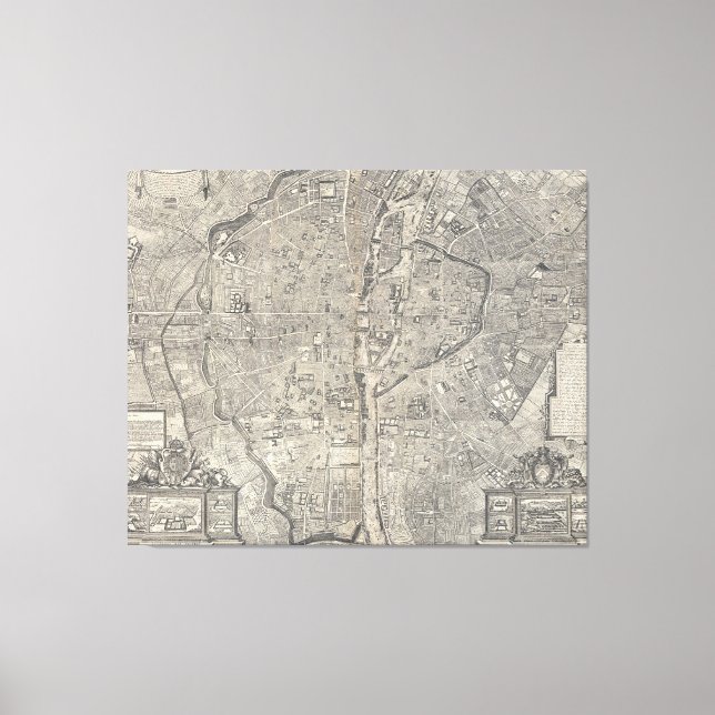 Vintage Map of Paris France (1652) Canvas Print (Front)