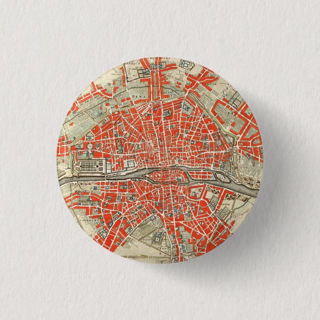 Vintage Map of Paris France (1721–1774) Button (Front)