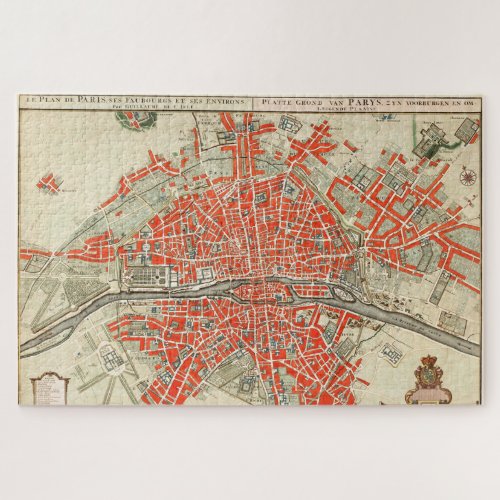 Vintage Map of Paris France 17211774 Jigsaw Puzzle