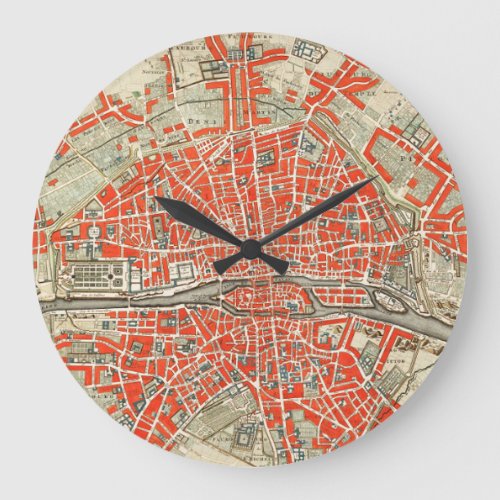 Vintage Map of Paris France 17211774 Large Clock