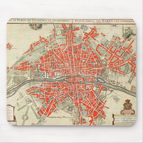Vintage Map of Paris France 17211774 Mouse Pad