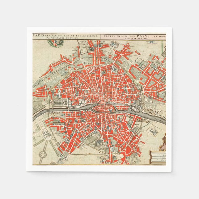 Vintage Map of Paris France (1721–1774) Napkins (Front)