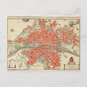 Vintage Map of Paris France (1721–1774) Postcard