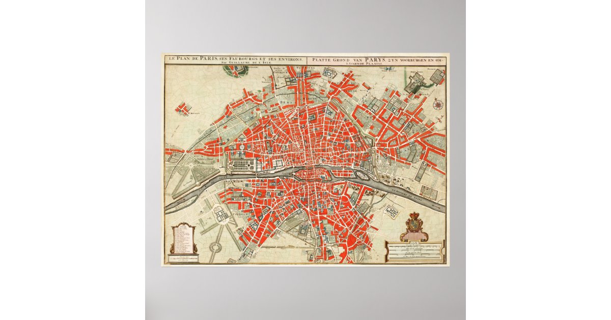 Vintage Map of Paris France (1721–1774) Poster | Zazzle