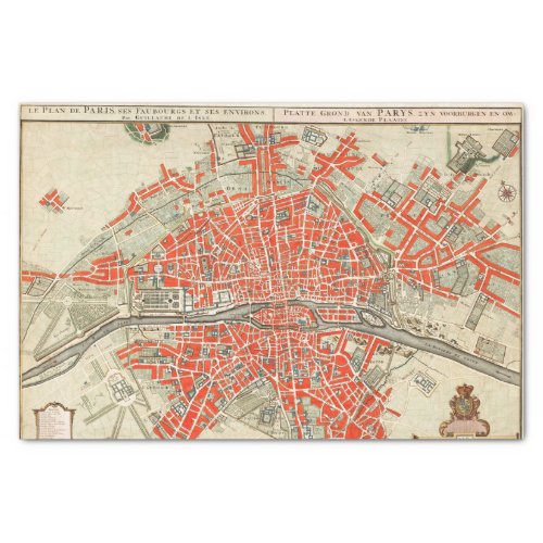 Vintage Map of Paris France 17211774 Tissue Paper