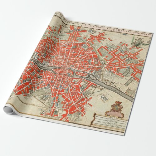Vintage Map of Paris France 17211774 Wrapping Paper