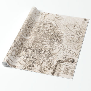 Vintage Map of Paris France (1742) Wrapping Paper