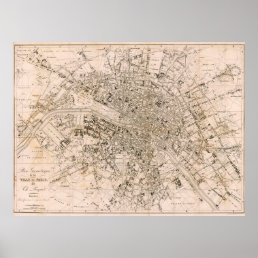 Vintage Map of Paris France (1825) Poster