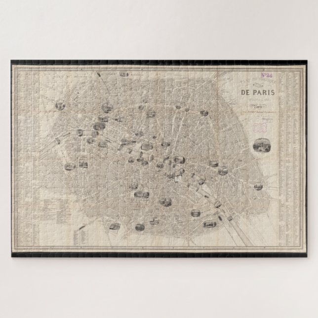 Vintage Map of Paris France (1841) Jigsaw Puzzle (Horizontal)