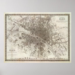Vintage Map of Paris France (1860) Poster