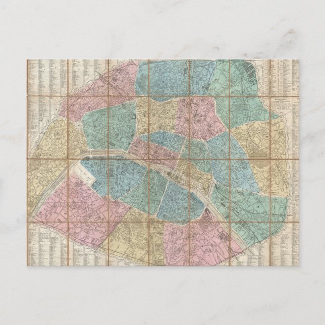 Vintage Map of Paris France (1867) Postcard (Front)