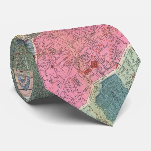 Vintage Map of Paris France (1889) Tie (Rolled)