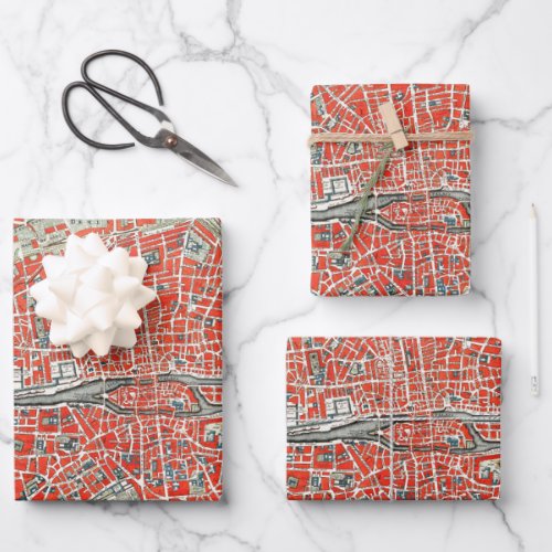 Vintage Map of Paris France Canvas Print Wrapping Paper Sheets