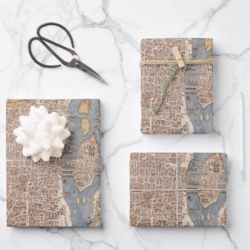 Vintage Map of Paris France Canvas Print Wrapping Paper Sheets