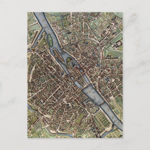Vintage Map of Paris Postcard