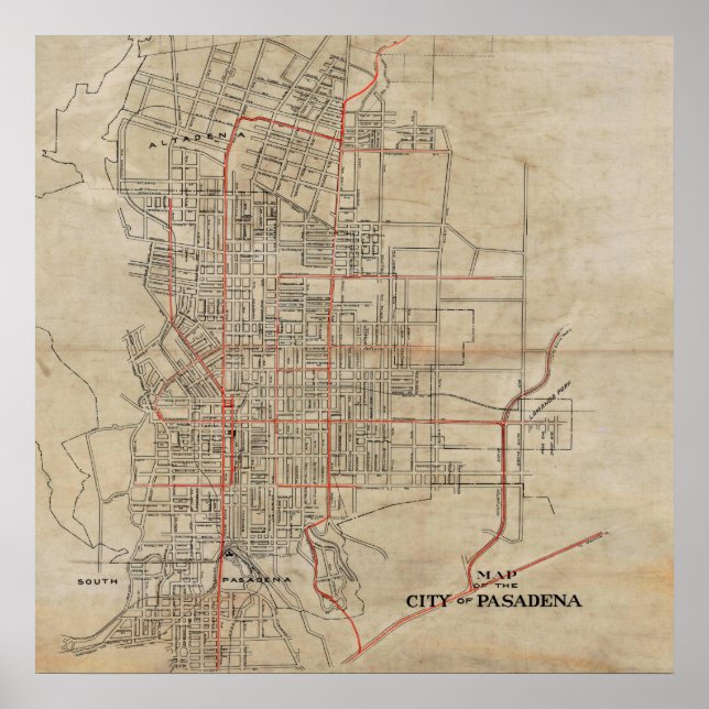 Vintage Map of Pasadena CA (1922) Poster (Front)