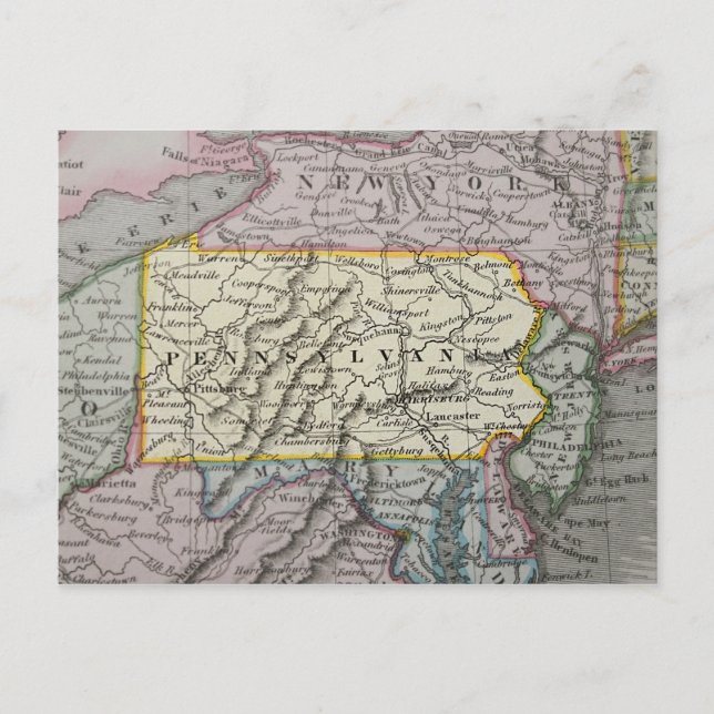 Vintage map of Pennsylvania Postcard (Front)