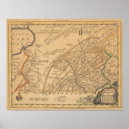 Vintage map of Pennsylvania Poster