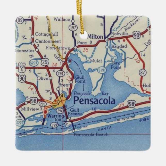 Vintage Map of Pensacola Christmas ornament (Front)
