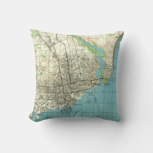 Vintage Map of Pensacola Florida 1944 Throw Pillow