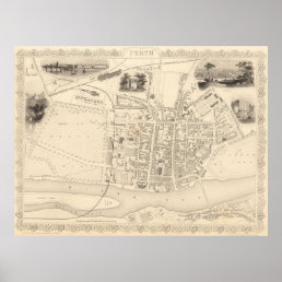 Vintage Map of Perth Scotland (1851) Poster