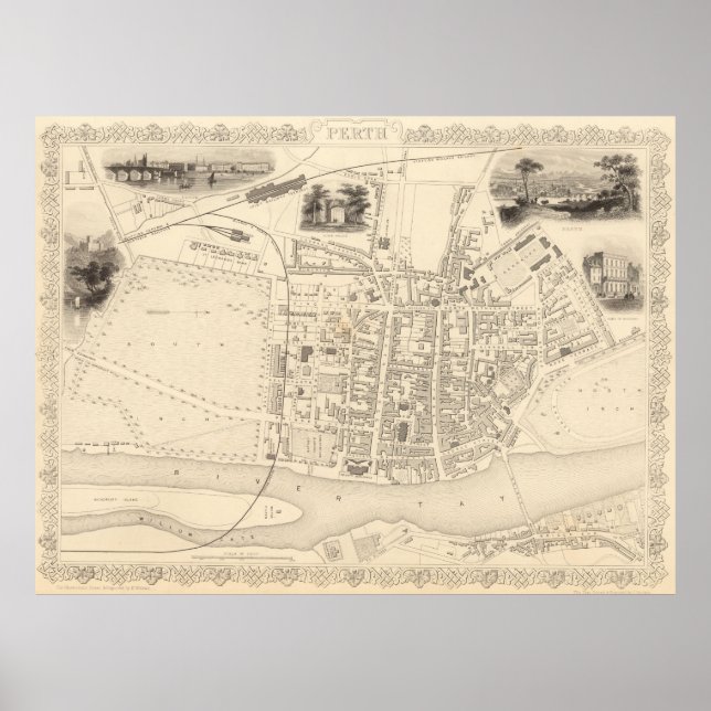 Vintage Map of Perth Scotland (1851) Poster (Front)