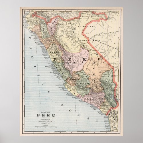 Vintage Map of Peru 1901 Poster