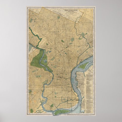 Vintage Map of Philadelphia PA 1895 Poster