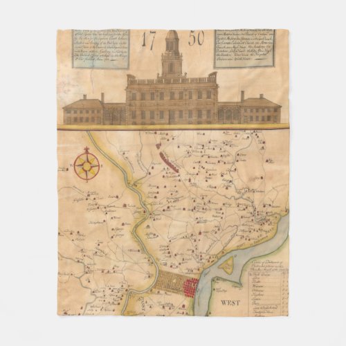Vintage Map of Philadelphia Pennsylvania 1750 Fleece Blanket