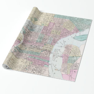 Vintage Map of Philadelphia Pennsylvania (1876) Wrapping Paper