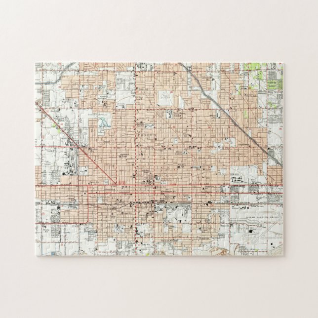 Vintage Map of Phoenix Arizona (1952) Jigsaw Puzzle (Horizontal)