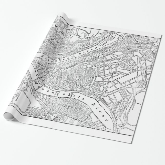 Vintage Map of Pittsburgh (1885) Wrapping Paper (Unrolled)