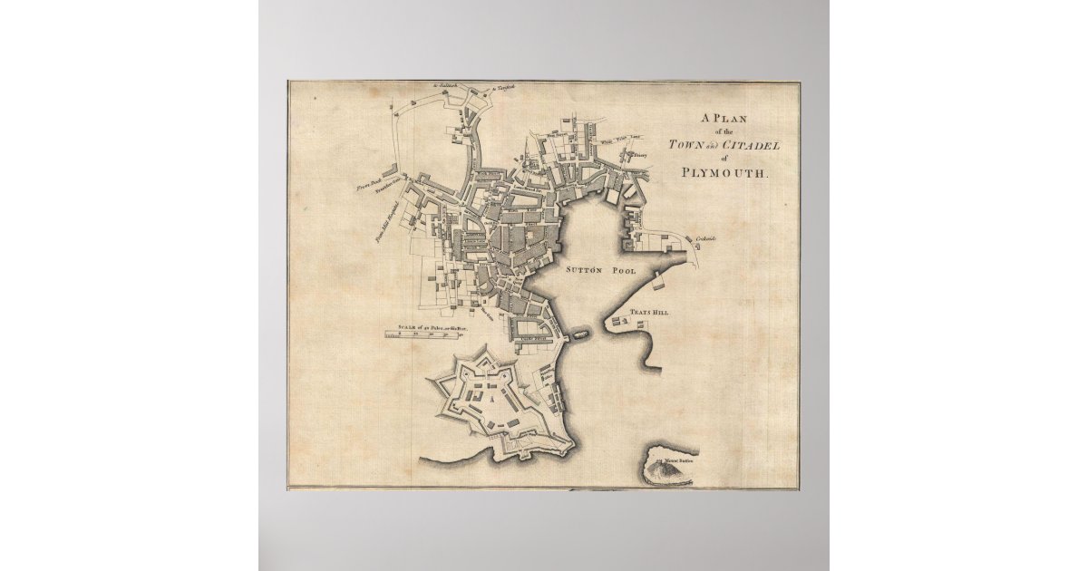Vintage Map of Plymouth England (1765) Poster | Zazzle