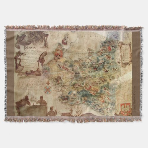 VINTAGE MAP OF POLAND THROW BLANKET