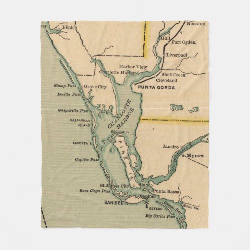 Vintage Map of Port Charlotte Florida 1896 Fleece Blanket