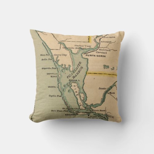 Vintage Map of Port Charlotte Florida 1896 Throw Pillow