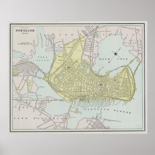 Vintage Map of Portland Maine 1889 Poster