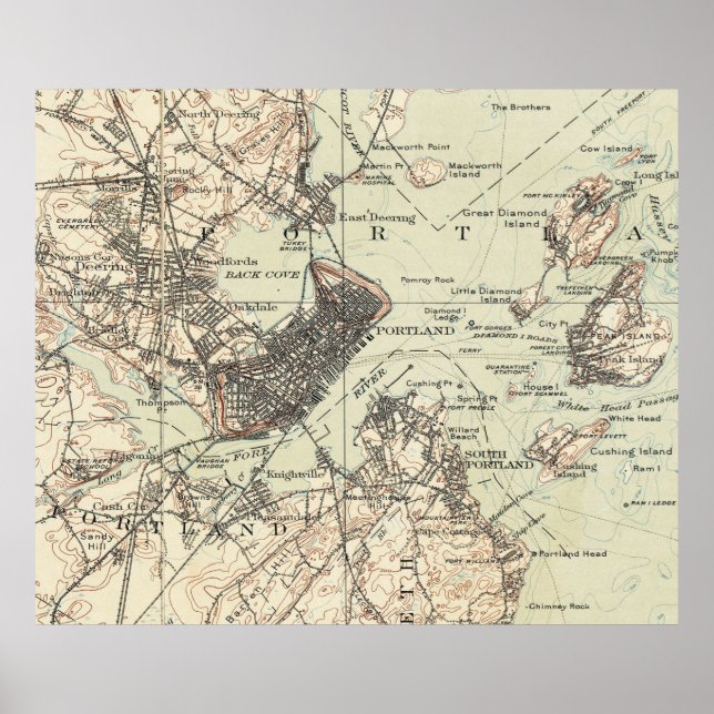 Vintage Map of Portland Maine (1914) Poster (Front)