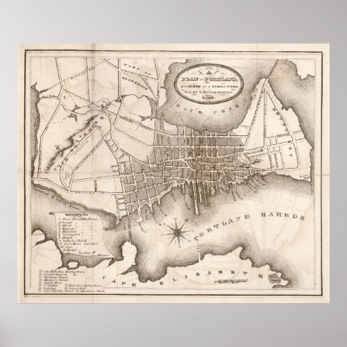 Vintage Map of Portland ME 1846 Poster