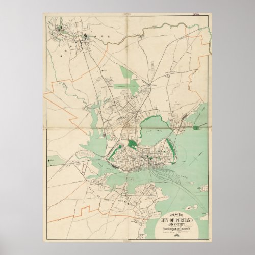 Vintage Map of Portland ME 1906 Poster