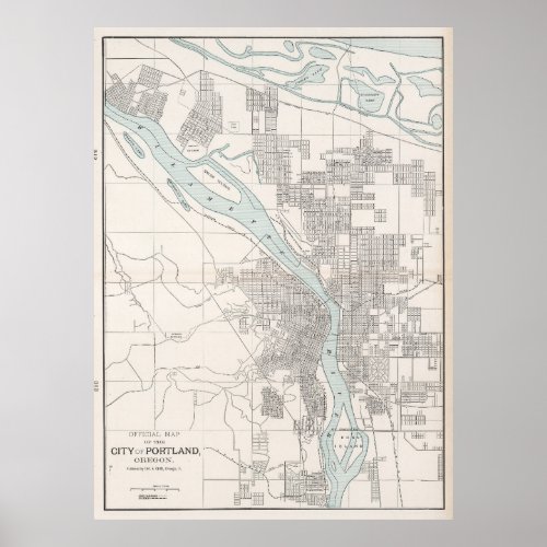 Vintage Map of Portland Oregon 1901 Poster