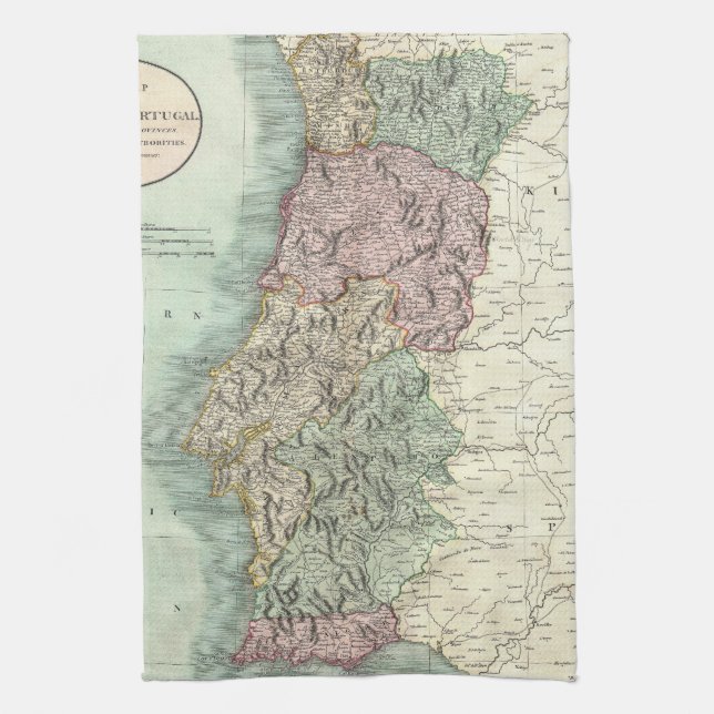 Vintage Map of Portugal (1801) Towel (Vertical)
